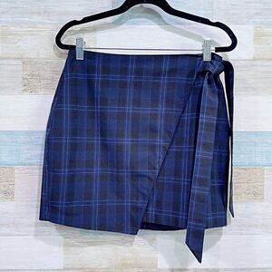 EXPRESS Tartan Plaid Asymmetric Tie Faux Wrap Skirt Womens 4